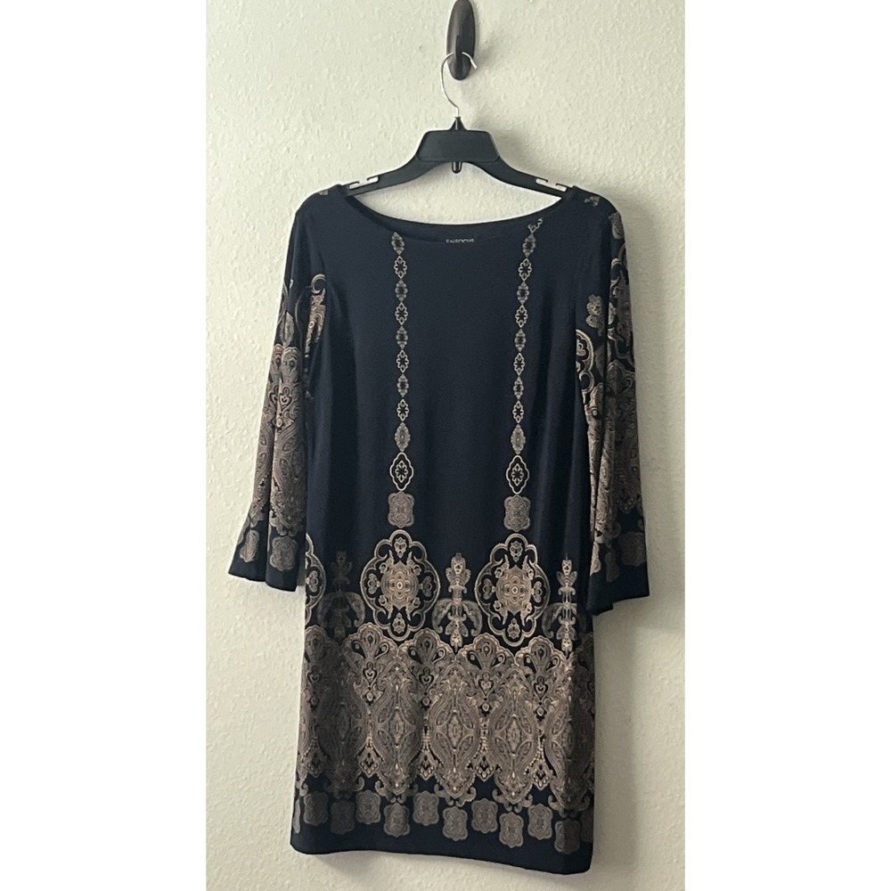Enfocus Women's Paisley Border Print 3/4 Sleeve Shift Dress Size 12P - Picture 2 of 7